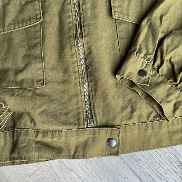 JustFab Canvas Cropped Jacket Balloon Sleeve Olive Green Boxy Cargo Like SZ XXL - Picture 7 of 16